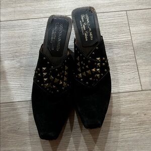 Donald J. Pliner western couture collection Black and Gold Studded Mules, 9M